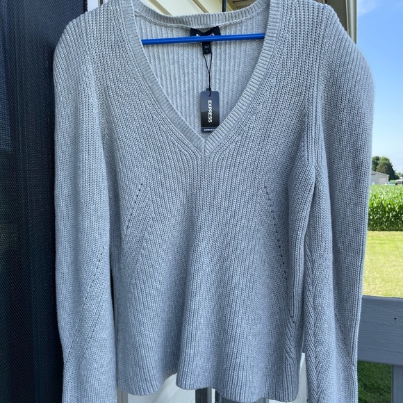 Express Heather Gray V-Neck Sweater - Picture 2 of 3